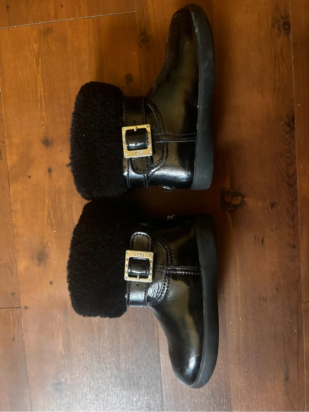 UGG Toddler Black Shearling Cuff Leather Boots